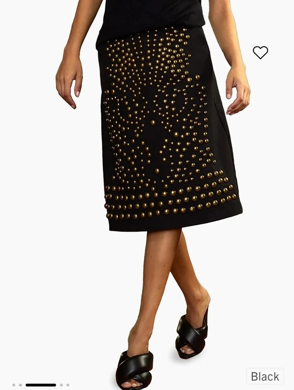 Cynthia Rowley Skirt, Size 6, Black Denim, Brass Stud Embellished